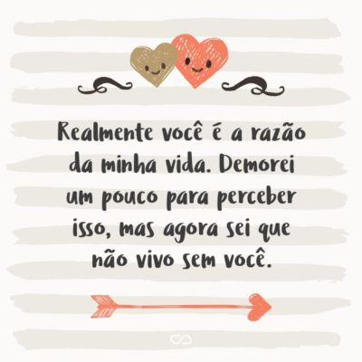 Frase de Amor - Realmente você é a razão da minha vida. Demorei um pouco para perceber isso, mas agora sei que não vivo sem você.