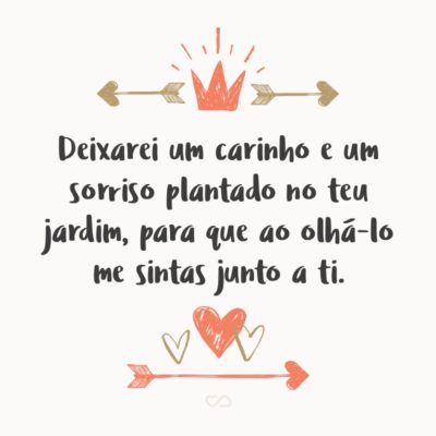 Frase de Amor - Deixarei um carinho e um sorriso plantado no teu jardim, para que ao olhá-lo me sintas junto a ti.