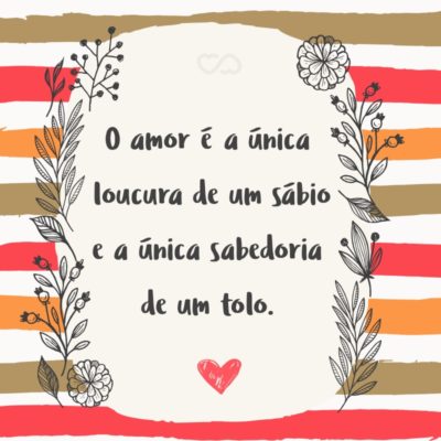 O amor é a única loucura de um sábio e a única sabedoria de um tolo.