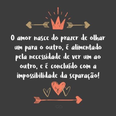 Frase de Amor - O amor nasce do prazer de olhar um para o outro, é alimentado pela necessidade de ver um ao outro, e é concluído com a impossibilidade da separação!