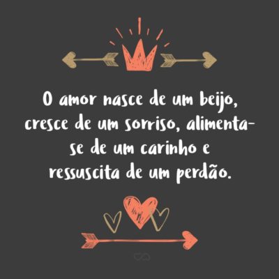 O amor nasce de um beijo, cresce de um sorriso, alimenta-se de um carinho e ressuscita de um perdão.