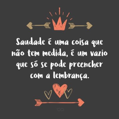 Saudade é uma coisa que não tem medida, é um vazio que só se pode preencher com a lembrança.