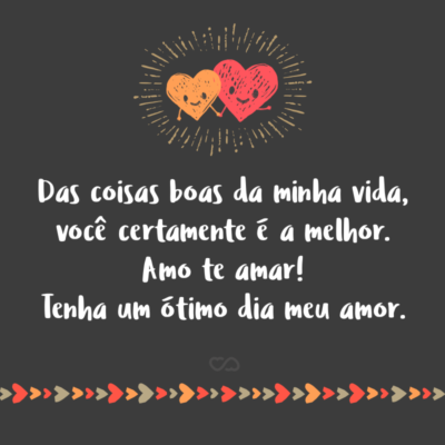 Das coisas boas da minha vida, você certamente é a melhor. Amo te amar! Tenha um ótimo dia meu amor.