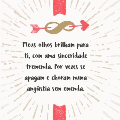 Meus olhos brilham para ti, com uma sinceridade tremenda. Por vezes se apagam e choram numa angústia sem emenda.