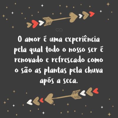 Frase de Amor - O amor é uma experiência pela qual todo o nosso ser é renovado e refrescado como o são as plantas pela chuva após a seca.