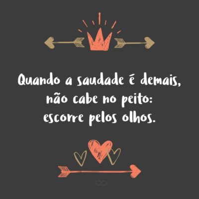 Quando a saudade é demais, não cabe no peito: escorre pelos olhos.