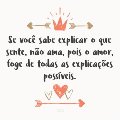 Se você sabe explicar o que sente, não ama, pois o amor, foge de todas as explicações possíveis.