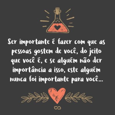 Ser importante é fazer com que as pessoas gostem de você, assim do jeito que você é, e se alguém não der importância a isso, este alguém nunca foi importante para você…