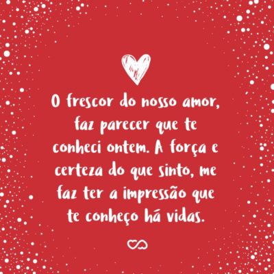Frase de Amor - O frescor do nosso amor, faz parecer que te conheci ontem. A força e certeza do que sinto, me faz ter a impressão que te conheço há vidas.