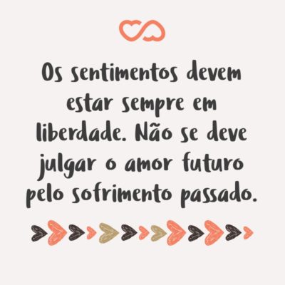 Os sentimentos devem estar sempre em liberdade. Não se deve julgar o amor futuro pelo sofrimento passado.