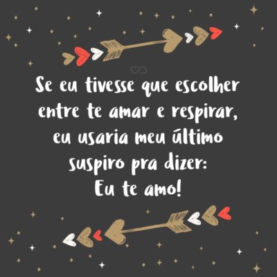 Se eu tivesse que escolher entre te amar e respirar, eu usaria meu último suspiro pra dizer: Eu te amo!