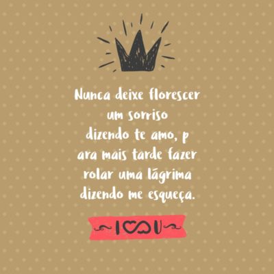 Frase de Amor - Nunca deixe florescer um sorriso dizendo te amo, para mais tarde fazer rolar uma lágrima dizendo me esqueça.