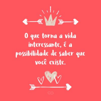 O que torna a vida interessante, é a possibilidade de saber que você existe.