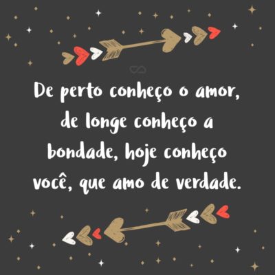 Frase de Amor - De perto conheço o amor, de longe conheço a bondade, hoje conheço você, que amo de verdade.