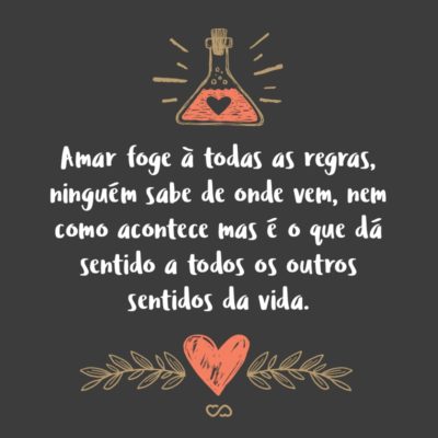 Frase de Amor - Amar foge à todas as regras, ninguém sabe de onde vem, nem como acontece mas é o que dá sentido a todos os outros sentidos da vida.