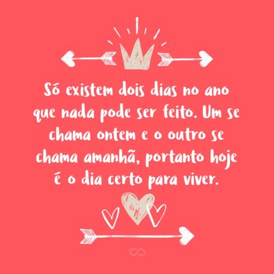 Frase de Amor - Só existem dois dias no ano que nada pode ser feito. Um se chama ontem e o outro se chama amanhã, portanto hoje é o dia certo para amar, acreditar, fazer e principalmente viver.