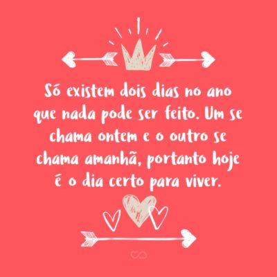 Frase de Amor - Só existem dois dias no ano que nada pode ser feito. Um se chama ontem e o outro se chama amanhã, portanto hoje é o dia certo para amar, acreditar, fazer e principalmente viver.