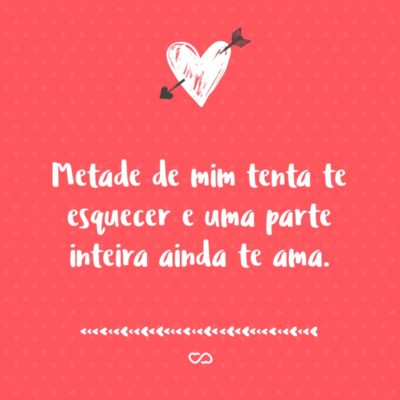 Frase de Amor - Metade de mim tenta te esquecer e uma parte inteira ainda te ama.