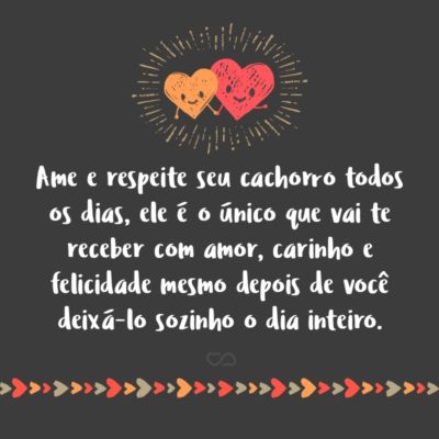 Frase de Amor - Ame e respeite seu cachorro todos os dias, ele é o único que vai te receber com amor, carinho e felicidade mesmo depois de você deixá-lo sozinho o dia inteiro.