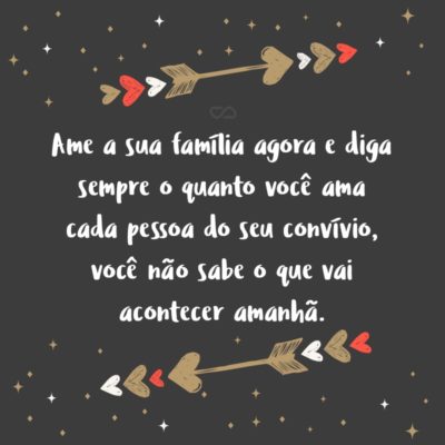 Frase de Amor - Ame a sua família agora e diga sempre o quanto você ama cada pessoa do seu convívio, você não sabe o que vai acontecer amanhã.