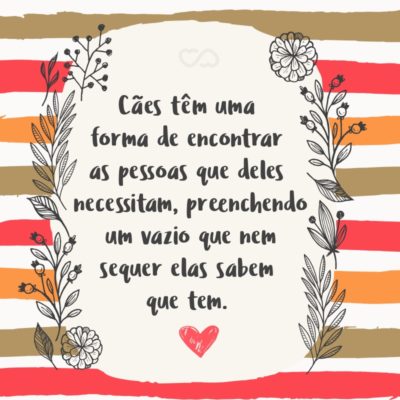 Frase de Amor - Cães têm uma forma de encontrar as pessoas que deles necessitam, preenchendo um vazio que nem sequer elas sabem que tem.