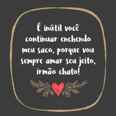 Frase de Amor - É inútil você continuar enchendo meu saco, porque vou sempre amar seu jeito, irmão chato!