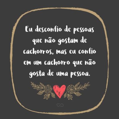 Frase de Amor - Eu desconfio de pessoas que não gostam de cachorros, mas eu confio em um cachorro que não gosta de uma pessoa.