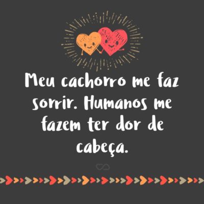 Frase de Amor - Meu cachorro me faz sorrir. Humanos me fazem ter dor de cabeça.