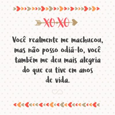 Frase de Amor - Você realmente me machucou, mas não posso odiá-lo, você também me deu mais alegria do que eu tive em anos de vida.