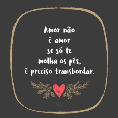 Frase de Amor - Amor não é amor se só te molha os pés, é preciso transbordar.