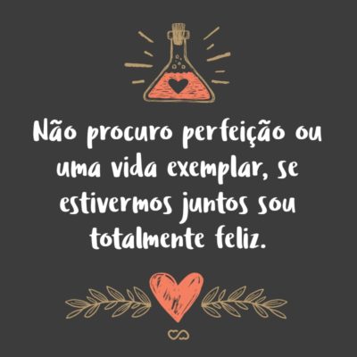 Frase de Amor - Não procuro perfeição ou uma vida exemplar, se estivermos juntos sou totalmente feliz.