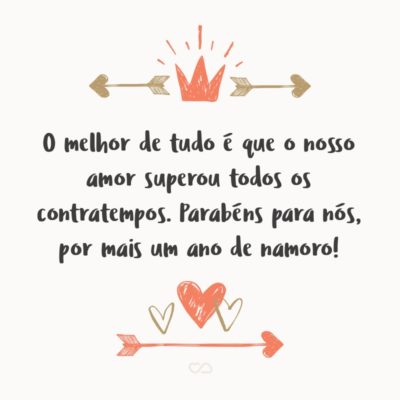 Frase de Amor - Neste dia recordo-me de muitas coisas que têm acontecido em nossas vidas. A melhor de todas é que o nosso amor superou todos os contratempos. Parabéns para nós, por mais um ano de namoro!