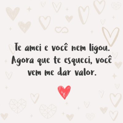 Frase de Amor - Te amei e você nem ligou. Agora que te esqueci, você vem me dar valor.