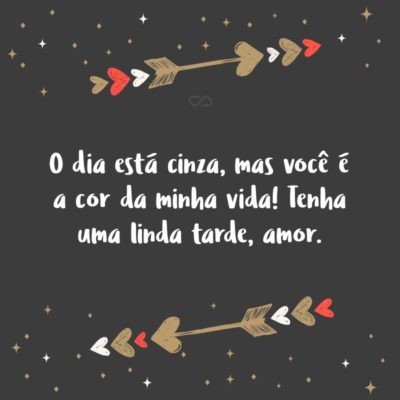 Frase de Amor - O dia está cinza, mas você é a cor da minha vida! Tenha uma linda tarde, amor.