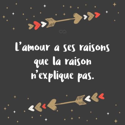 Frase de Amor - L’amour a ses raisons que la raison n’explique pas. (O amor tem razões que a razão não pode explicar.)