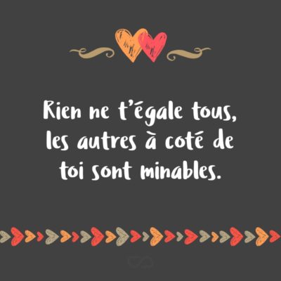 Frase de Amor - Rien ne t’égale tous, les autres à coté de toi sont minables. (Ninguém é igual a você, todos os outros perto de você não são nada.)