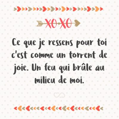 Frase de Amor - Ce que je ressens pour toi c’est comme un torrent de joie. Un feu qui brûle au milieu de moi. (O que eu sinto por você é como uma inundação de alegria. Um fogo queimando dentro de mim.)