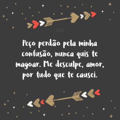 Frase de Amor - Peço perdão pela minha confusão, nunca quis te magoar. Me desculpe, amor, por tudo que te causei.