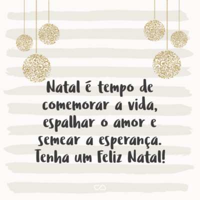 Frase de Amor - Natal é tempo de comemorar a vida, espalhar o amor e semear a esperança. Tenha um Feliz Natal!