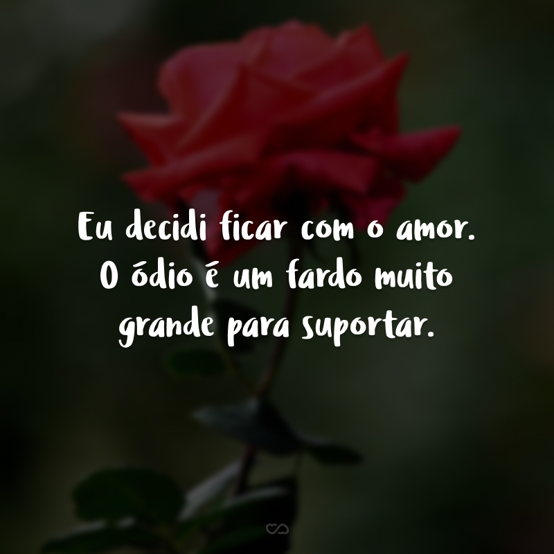 Eu decidi ficar com o amor. O ódio é um fardo muito grande para suportar.