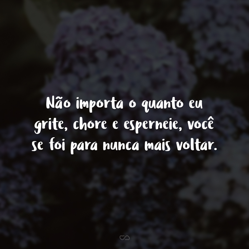 Não importa o quanto eu grite, chore e esperneie, você se foi para nunca mais voltar. 