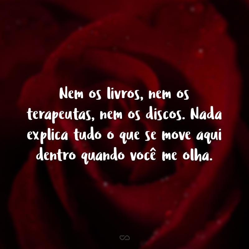 Nem os livros, nem os terapeutas, nem os discos. Nada explica tudo o que se move aqui dentro quando você me olha. 