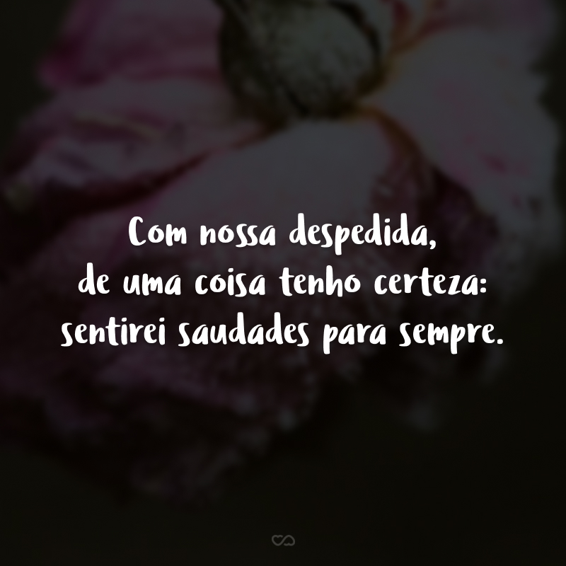 Com nossa despedida, de uma coisa tenho certeza: sentirei saudades para sempre.