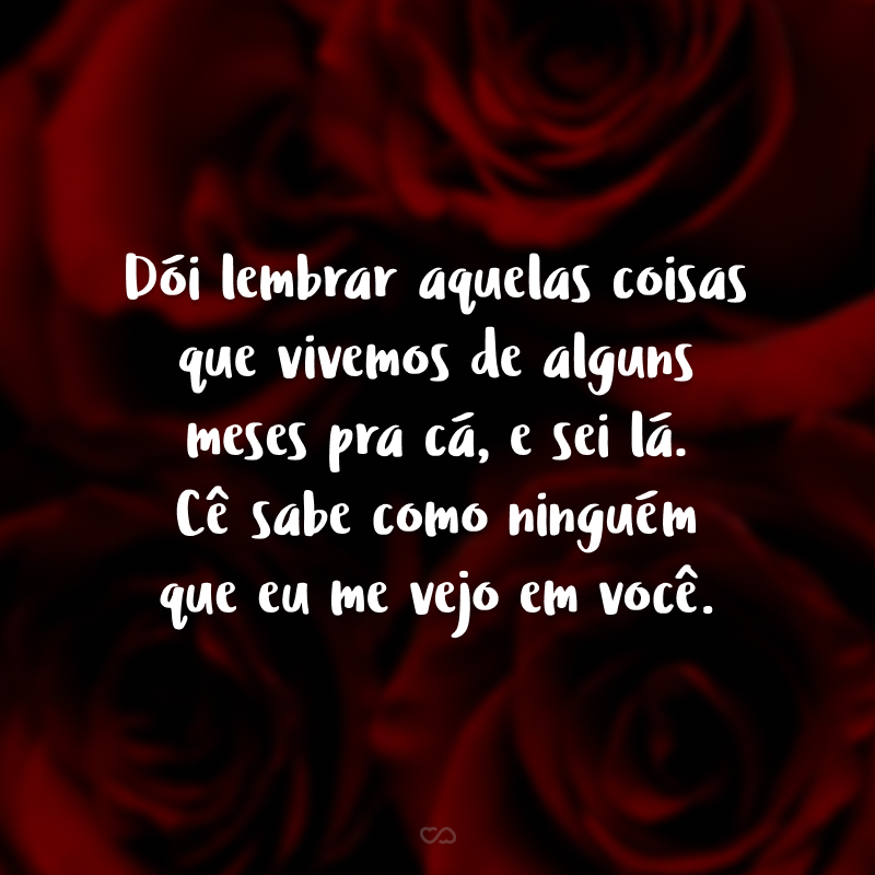 Dói lembrar aquelas coisas que vivemos de alguns meses pra cá, e sei lá. Cê sabe como ninguém que eu me vejo em você.