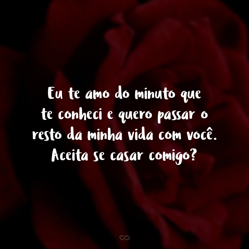 Eu te amo do minuto que te conheci e quero passar o resto da minha vida com você. Aceita se casar comigo?