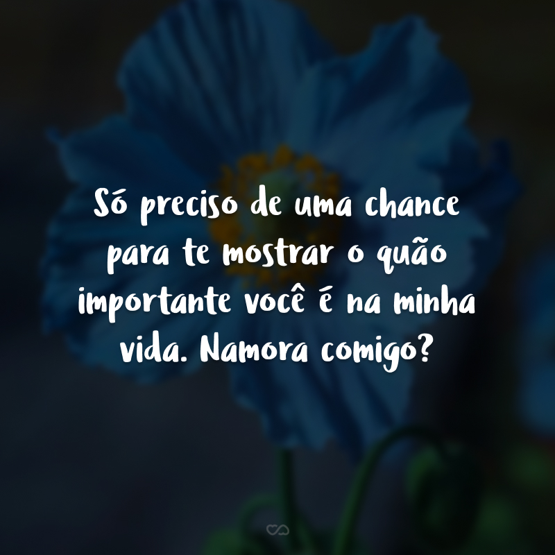 Só preciso de uma chance para te mostrar o quão importante você é na minha vida. Namora comigo?