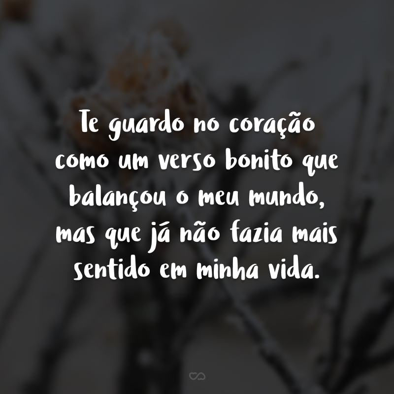 Te guardo no coração como um verso bonito que balançou o meu mundo, mas que já não fazia mais sentido em minha vida.