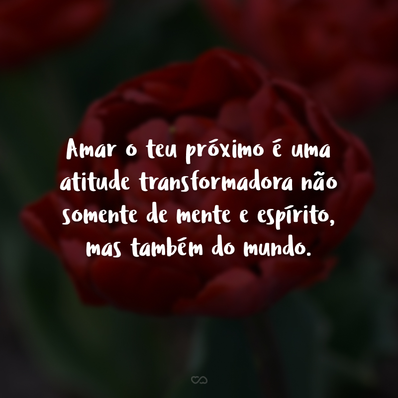 Amar o teu próximo é uma atitude transformadora não somente de mente e espírito, mas também do mundo.