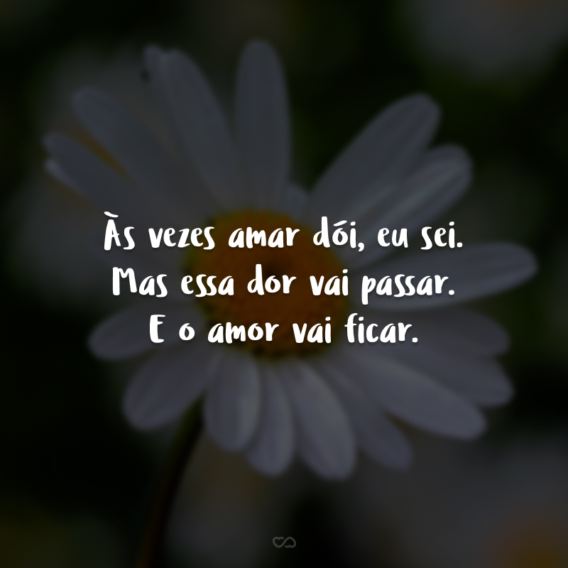 Às vezes amar dói, eu sei. Mas essa dor vai passar. E o amor vai ficar. 