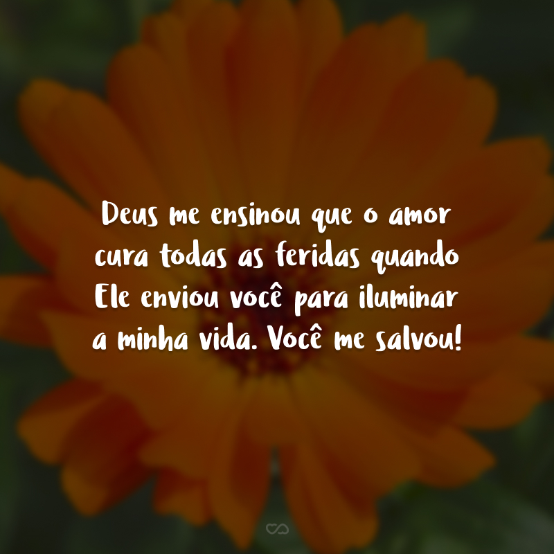 Deus me ensinou que o amor cura todas as feridas quando Ele enviou você para iluminar a minha vida. Você me salvou!